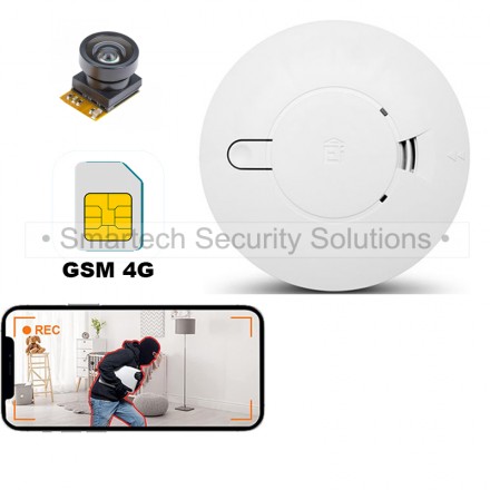 Senzor de Fum cu Camera Video si Microfon HD GSM 4G/5G - Transmisie in Timp Real prin Internet Folosind Cartela SIM - Nu Necesita Router Wi-Fi - Senzor de Miscare - Aplicatie iOS/Android [Y82]