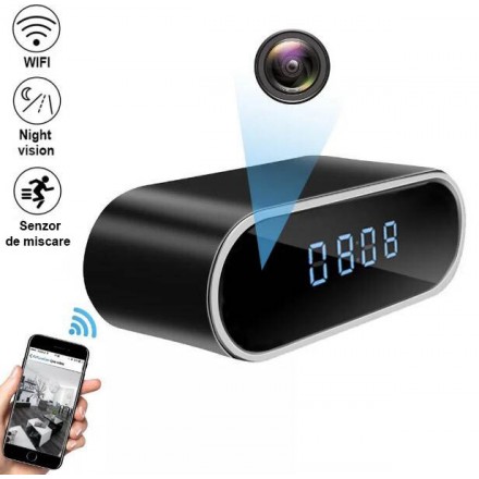 Camera Video HD WiFi cu Nightvision 1080P Integrata in Ceas cu Camera - Redare in Timp Real [BKP-WS]