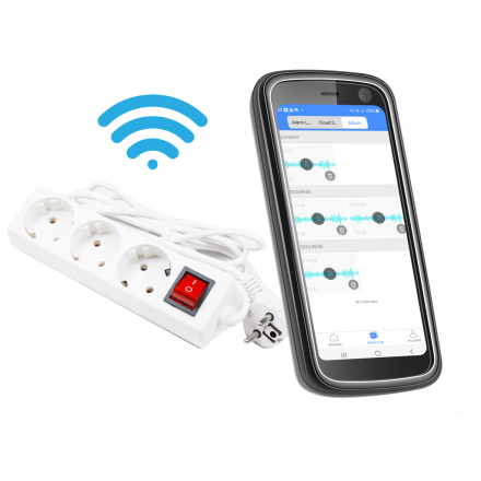 Prelungitor 220V Clasic cu Buton - 3 Intrari 3m - Cu Microfon & Reportofon Wi-Fi 128GB - Redare In Timp Real - Inregistrare si Redare de la orice distanta, prin internet - Aplicatie iOS / Android [F3]