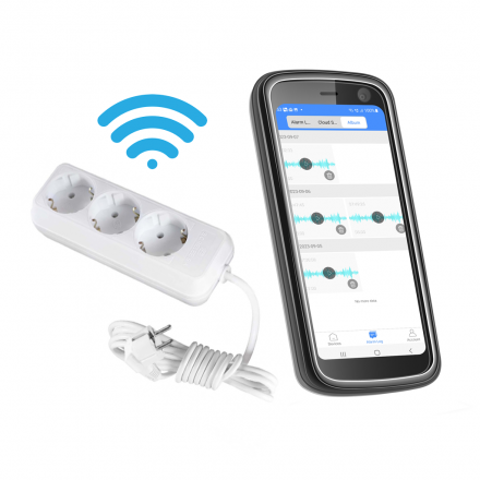 Prelungitor 220V Clasic 3 Intrari 3m - Cu Microfon & Reportofon Wi-Fi 128GB - Redare In Timp Real - Inregistrare si Redare de la orice distanta, prin internet - Aplicatie iOS / Android [F2]