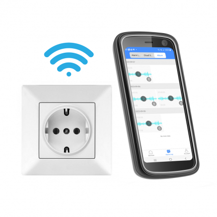 Priza 220V cu Microfon & Reportofon Wi-Fi 128GB - Redare In Timp Real - Inregistrare si Redare de la orice distanta, prin internet - Aplicatie iOS / Android [F1]