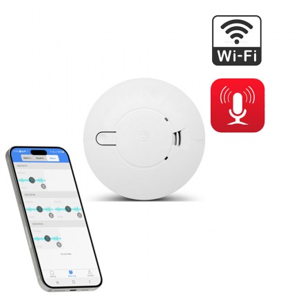 Senzor Fum cu Microfon & Reportofon Wi-Fi 128GB - Redare In Timp Real - Inregistrare si Redare de la orice distanta, prin internet - Aplicatie iOS / Android [F11]