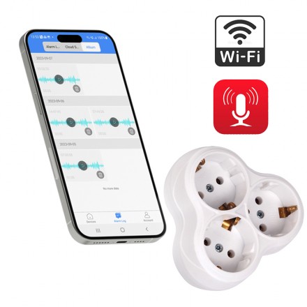 Priza Tripla Floare 220V cu Microfon & Reportofon Wi-Fi 128GB - Redare In Timp Real - Inregistrare si Redare de la orice distanta, prin internet - Aplicatie iOS / Android [F8]