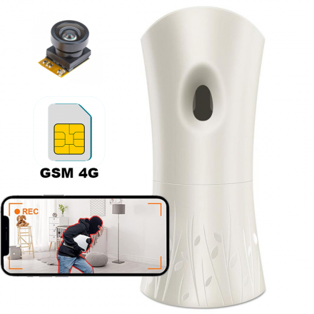 Odorizant cu Camera Video si Microfon HD GSM 4G/5G - Transmisie in Timp Real prin Internet Folosind Cartela SIM - Nu Necesita Router Wi-Fi - Senzor de Miscare - Aplicatie iOS/Android [Y83]